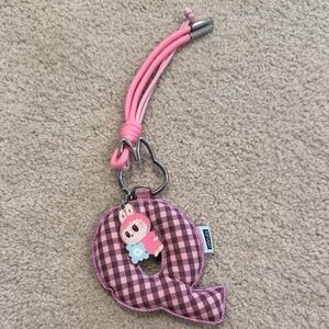 Labubu Pink Checkered Keychain with Character Charm
